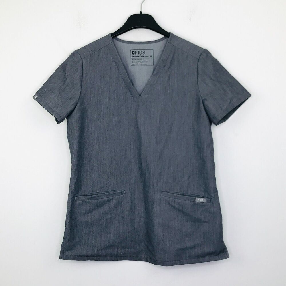 Figs Technical Collection Womens XS Scrub Top Gray Casma Three-Pocket Nurse CB18